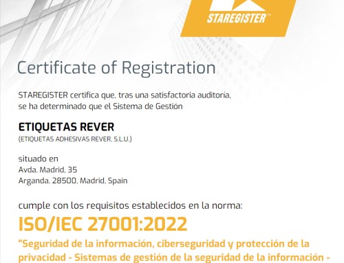 Rever Etiquetas Adhesivas supera con éxito la auditoría de seguimiento de la norma ISO/IEC 27001:2022